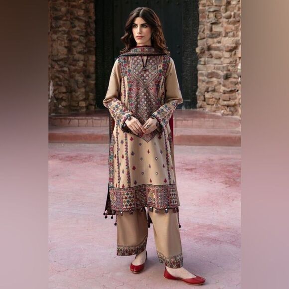 JAZMIN PAKISTANI DESIGNER EMBROIDERED SLUB KHADDAR - Picture 5 of 16